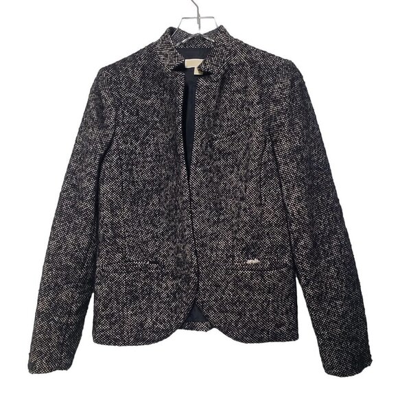 Michael Michael Kors Tweed Blazer Wool Blend Black Jacket Business Womens 12 - Picture 2 of 11